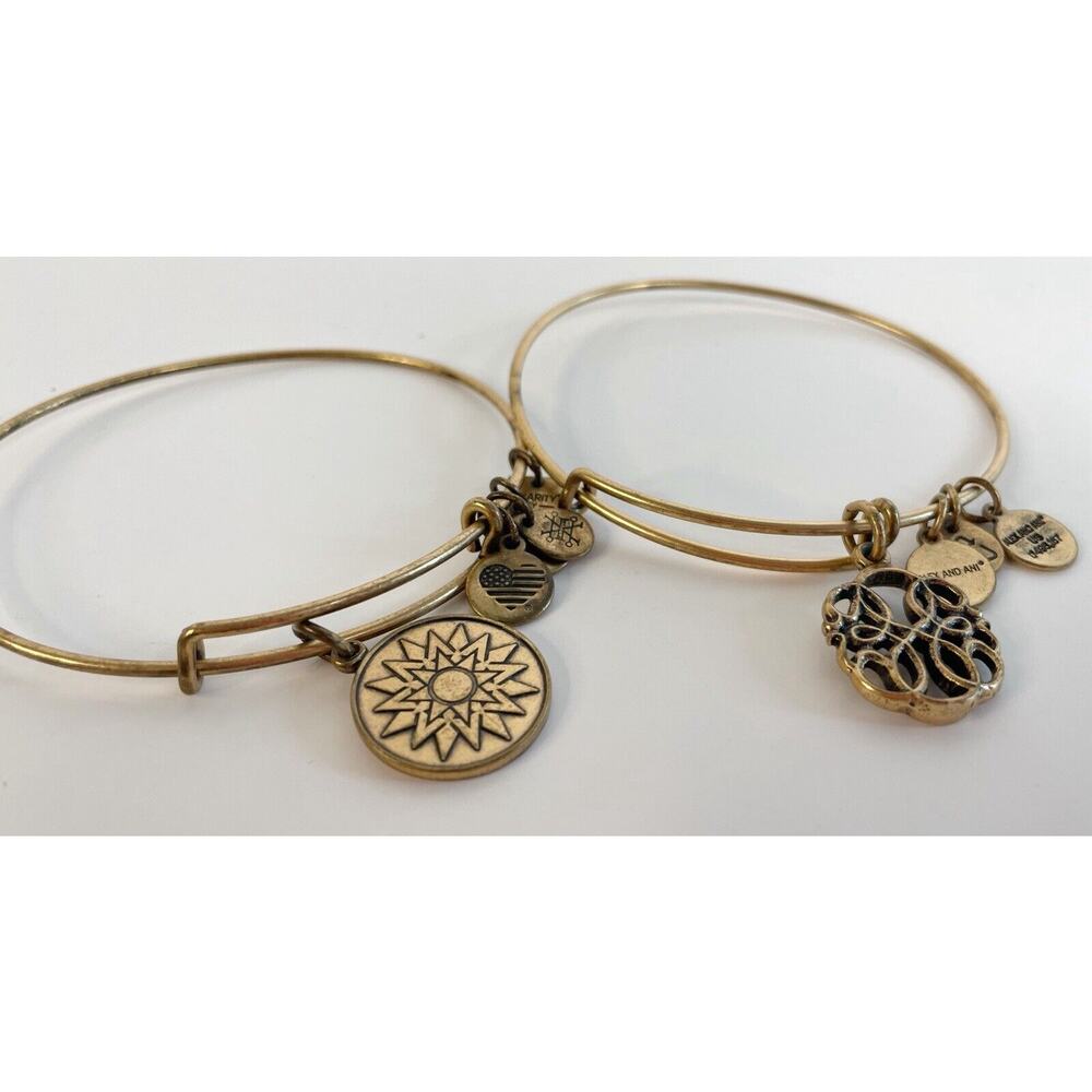 Alex And Ani Set Of 2 Gold Bangle Bracelets Healing Love Star Celtic